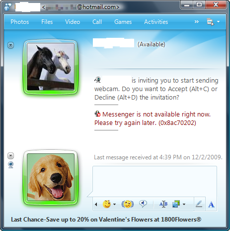 Windows Live Messenger 2009 0×8AC70202 Hatası
